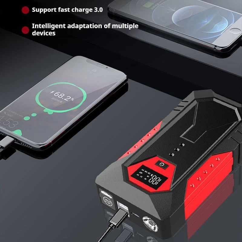 Emergency Car Battery Starter Booster 18000mAh 12V Car Jump Starter Portable Power Bank Petrol Diesel Starting Device Cables