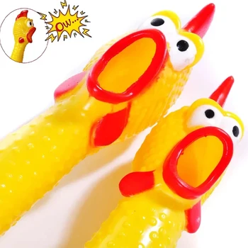 1PCS Screaming Chicken Squeezing Sound Toy Pet Dog Chewing Toy Durable And Fun Yellow Rubber Breathable Chicken 1