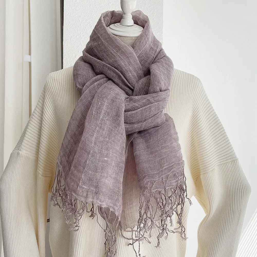 Summer Sunscreen Linen Scarf Women's Solid Tassel Shawl Art Forest Japanese  and Korean Linen - AliExpress