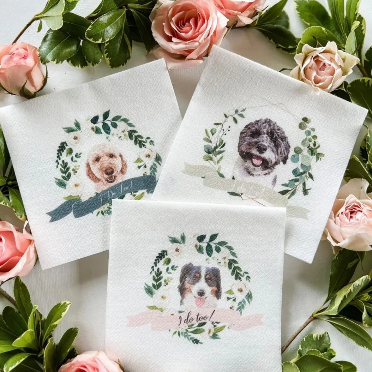 

50 I Do Too - Dog Full Color Wedding Napkins, Bridal Shower Rehearsal Dinner, Engagement Party Napkins, Watercolor Pet Napkins