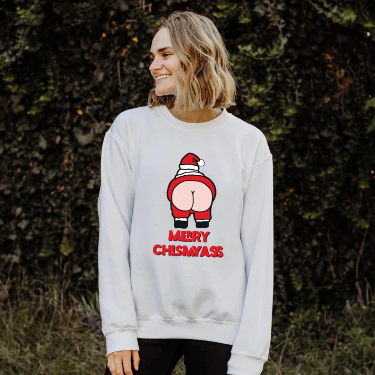 Merry Chismyass Funny Santa T-Shirt Santa Sweatshirt Cute Trendy Crewneck Coquette Aesthetic Pullover Top Winter Clothes Women