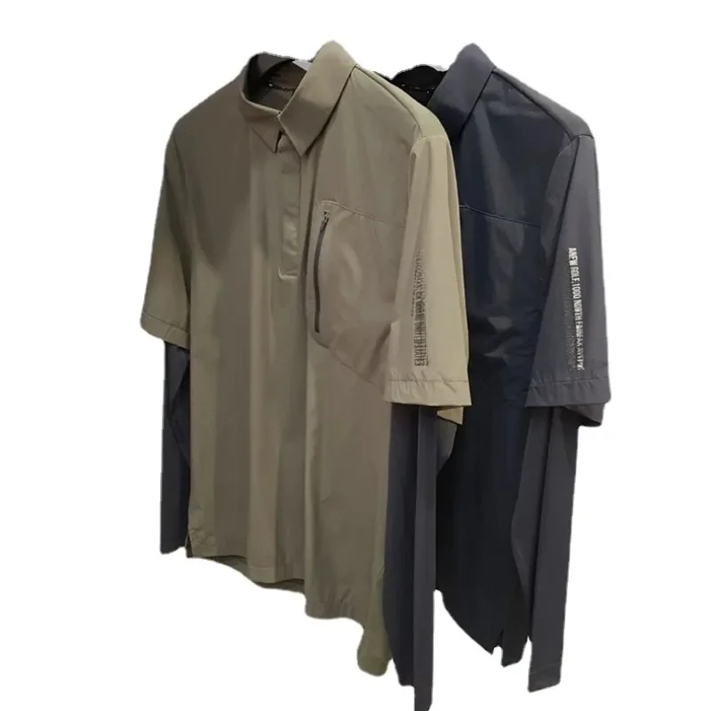 

Корейская одежда для гольфа, мужская рубашка-поло из ледяного шелка, Быстросохнущий Топ для гольфа с защитой от солнца, приталенный уличный спортивный топ