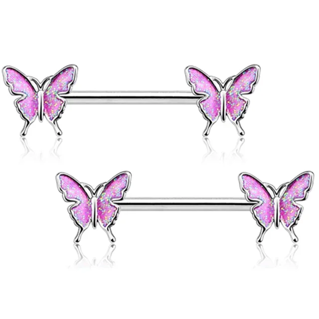 Pink Heart Crystal Flower Nipple Jewelry Set - Shiny Barbell Collection