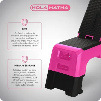 HolaHatha Adjustable Multi-Functional Exercise Bench 440 Pound Capacity Foldable Incline Deck, 8.5 to 14.5 Inch Height 4