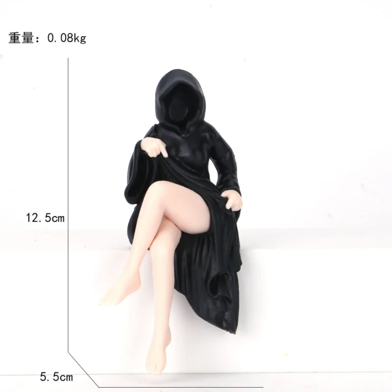 Neue heiße 3-teilige handgefertigte Statue einer geheimnisvollen schwarzen Königin im Umhang, dunkle Dekoration für Zuhause, Schreibtisch, Halloween, Auto. – Detail 7