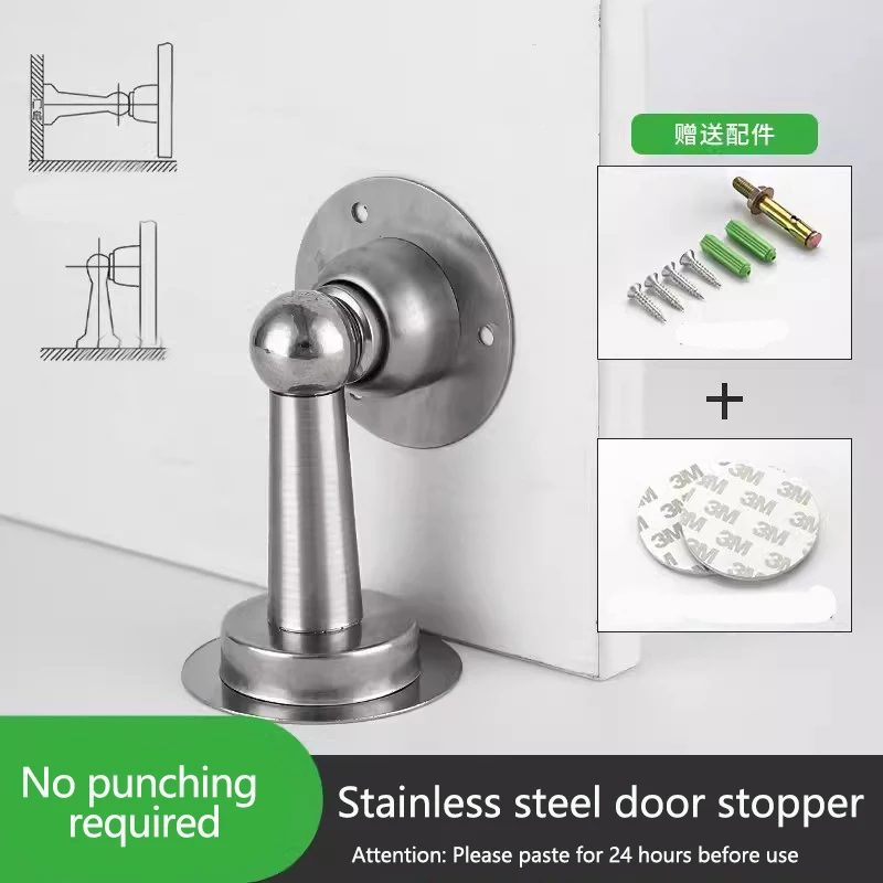 Mandodle Stainless Steel Magnetic Doorstop Non-Punch Wind-Proof Door Stopper Wall Mounted Floor Mounted Door Holder Hardwar door stopper,magnetic door stopper
