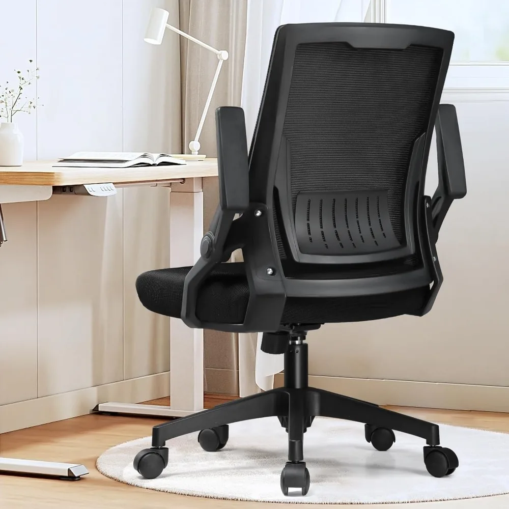 

Ergonomic Office Chair with Flip-up Armrests Foldable Mesh Task Chair with Wheels Adaptive Lumbar Support Swivel Tilt StudyChair