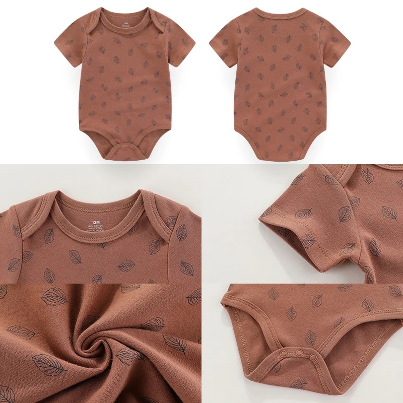 aple Leaf Print Baby Short sleeved jumpsuit 5-piece set Baby Boys Outgoing Clothing Baby Full Moon Clothing 100% Cotton 2