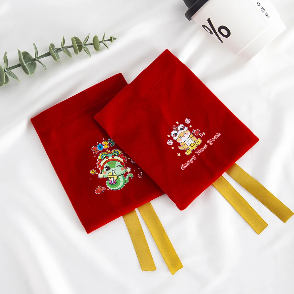 10 Stücke Schöne Rote Schmuck Kordelzug Neujahr Geschenk Verpackung Beutel Süßigkeiten Melone Samen Erdnüsse Organizer Ohrringe Ring Tasche – Detail 8