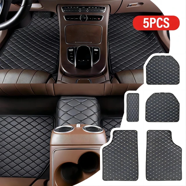 4Pcs Beige PU Leather Universal Car Floor Mats Pads Waterproof Non