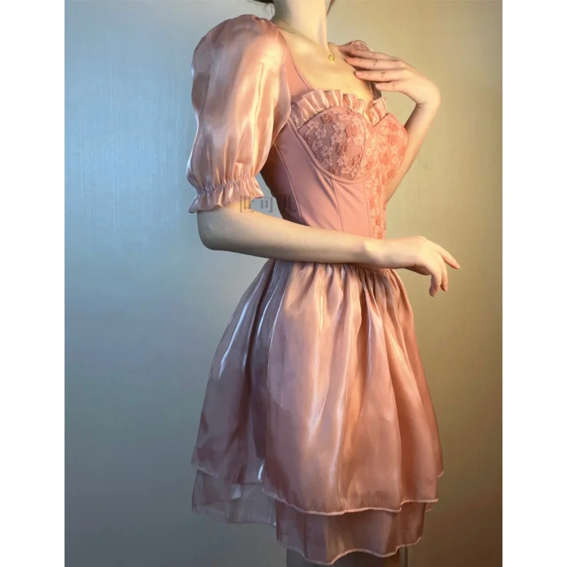 2023 New Summer Sweet Lace Jacquard Small Breast Gather High Waist Cover Belly Conservative Flat Angle Skirt One-piece Swimsuit