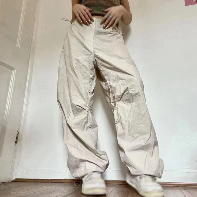 

Women Y2K Cargo Pants Low Waist Sweatpants Drawstring Wide Leg Baggy Trousers Streetwear Punk Casual Tech Pant designer .