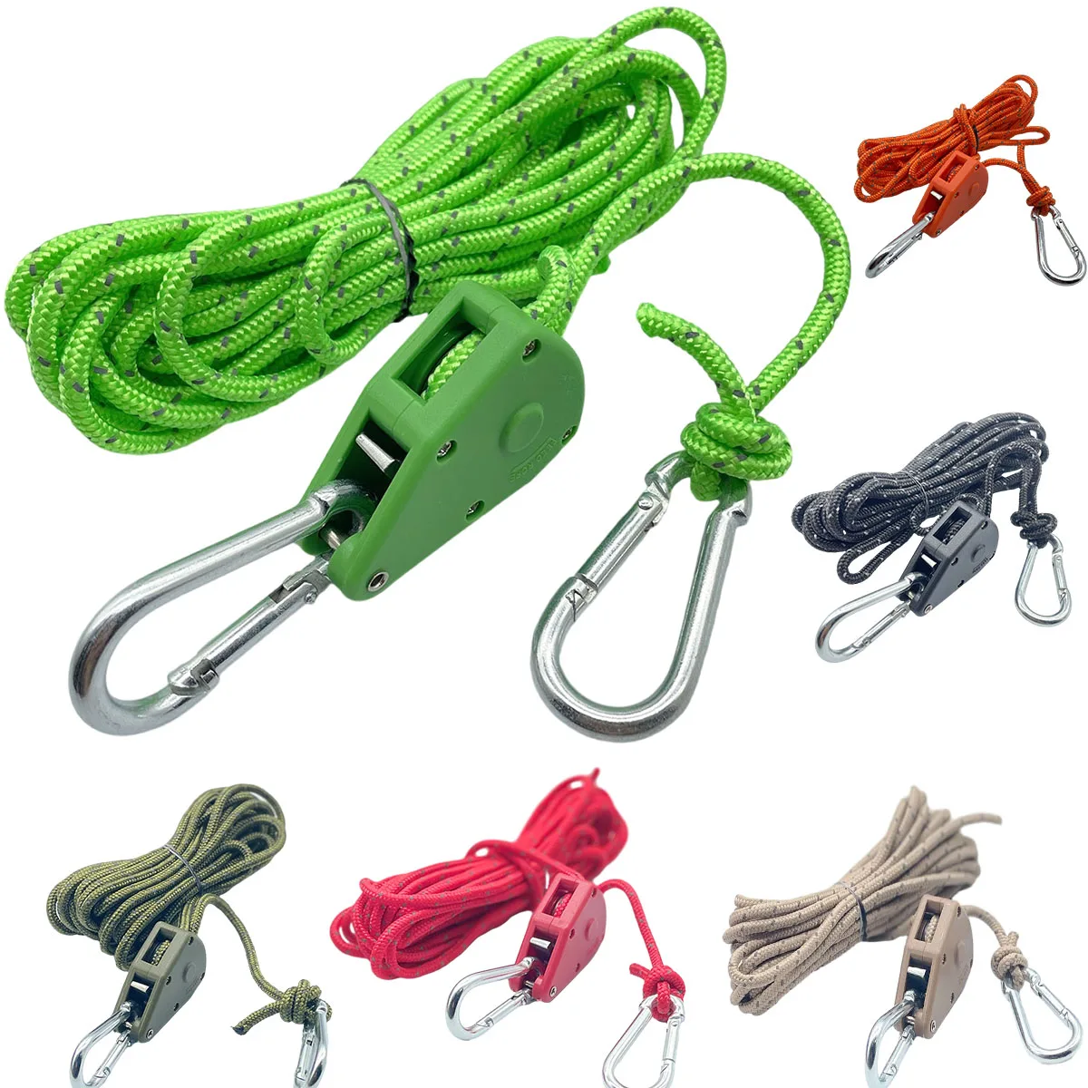 5m 4mm Reflective Camping Tent Wind Rope Tie Down Tightener Fastening Pulley Ratchet Awning Rope Buckle Tent Accessory