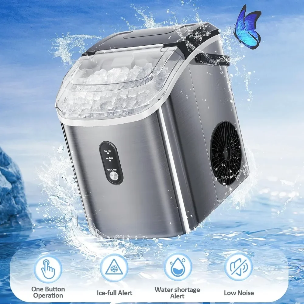 Chewable Ice, 34Lbs/24H, Pebble Portable Ice Machine with Ice Scoop, Self-Cleaning, One-Cl