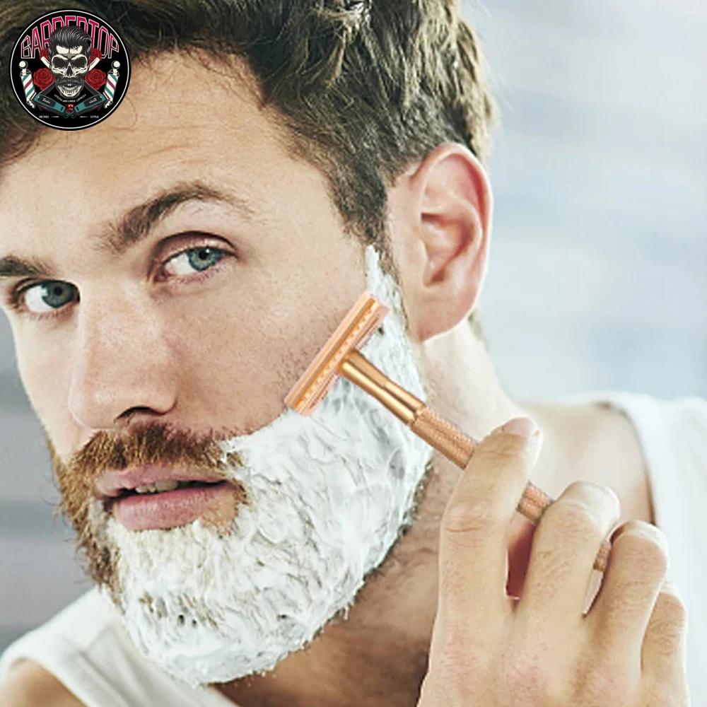 

Barber Classic Stainless Steel Men Manual Beard Shaver Handle Razor Holder Non Slip Handle Replacement Blades Salon Styling Tool