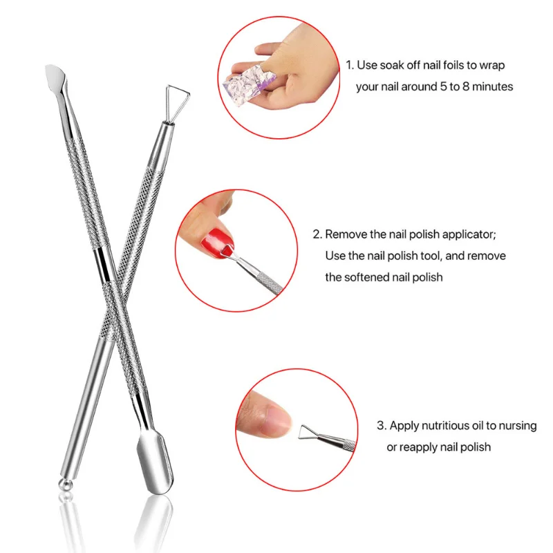 Stainless Steel Cuticle Peeler Scraper Remove Gel Nail Polish Nail Art Remover Tool 2pcs Nail Gel Remover