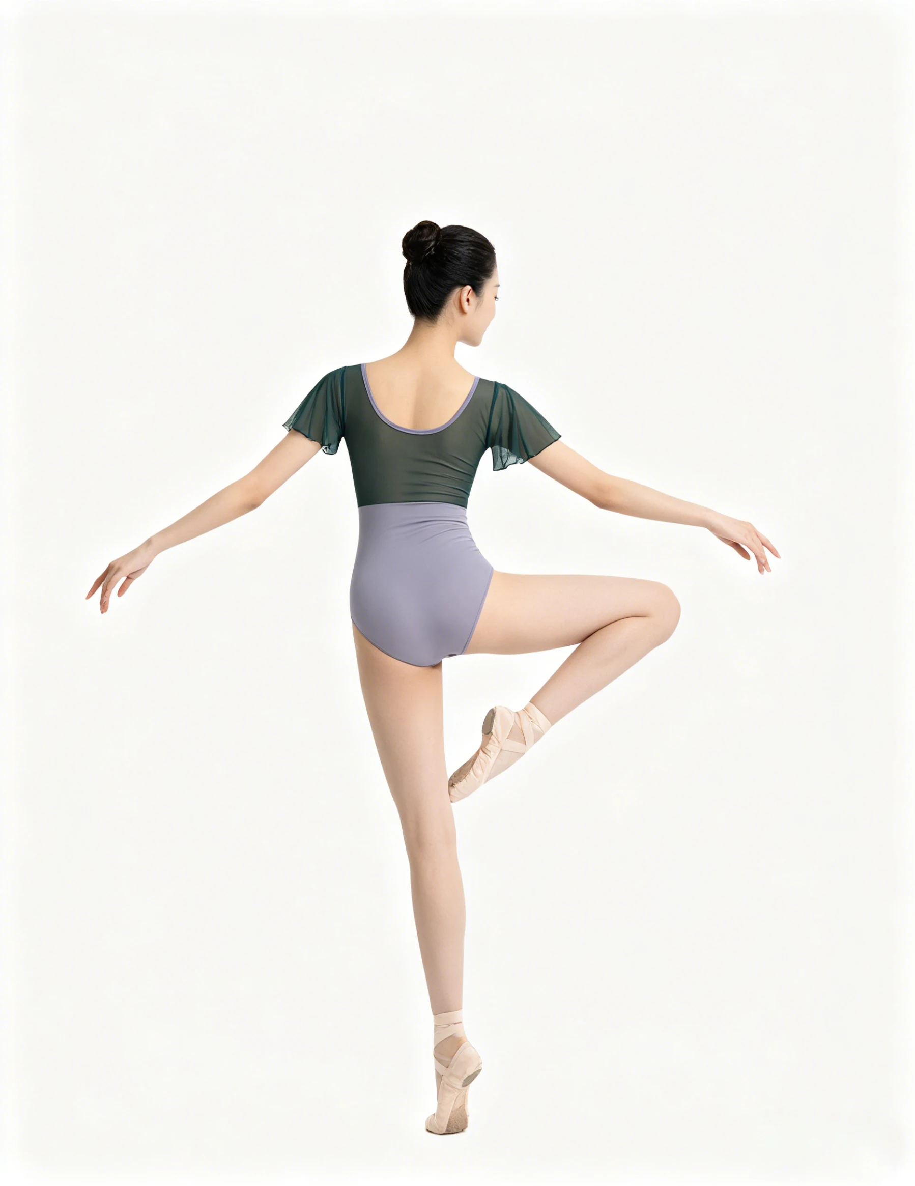 Klassischer Ballett-Tanzanzug für Damen mit Rüschenärmeln, Erwachsenen-Gymnastik-Tanztop mit Netzrücken und Cut-Outs – Detail 7