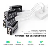 Kuugro USB 9V Rechargeable Battery 1100mAh Type-C Rechargeable 6F22 9V Li-ion Battery for RC Helicopeter Model Multimeter Toy - Image 2