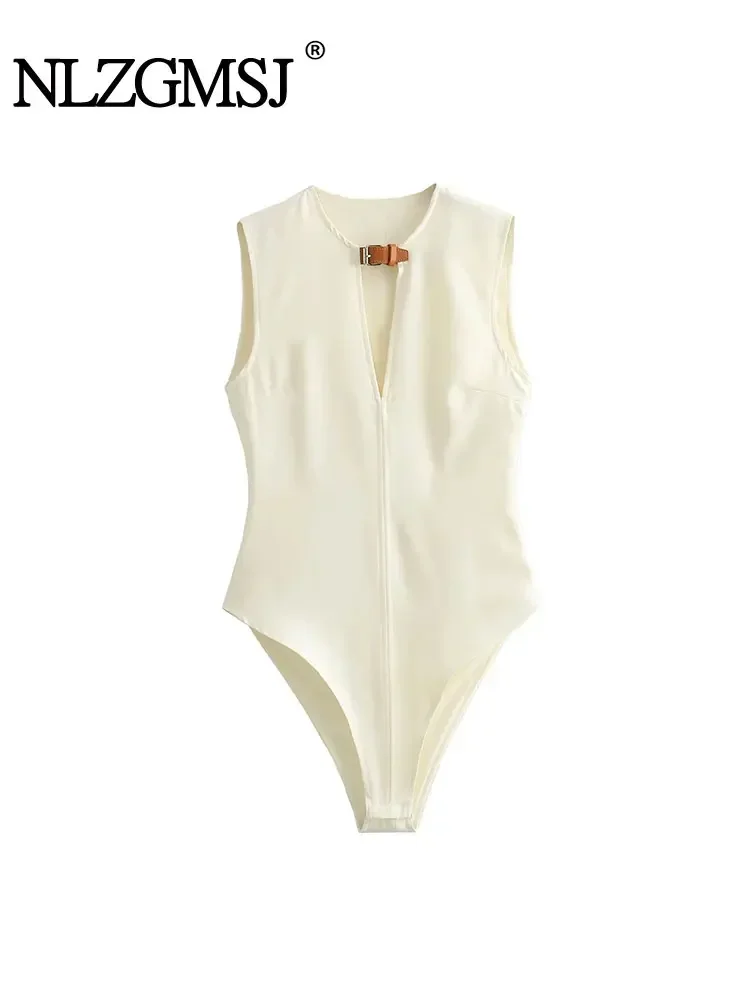 781110-42c00f.jpg Nlzgmsj Summer Women Solid V-neck Bodysuit Elegant Sexy Body Slim Sleeveless Bodycon Thin Bodysuit Tops For Women - Image 1