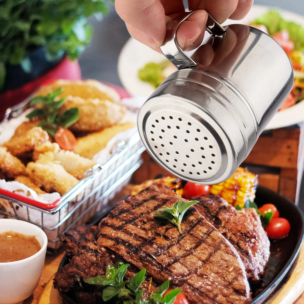 Salt Shaker Spices Bottle Salt Pepper Shakers Spice Bottles Versatile Dispenser Kitchen Tool With Handle Shaker Dredge Barbecue Powder Salt Stainless Steel Pepper Sugar
