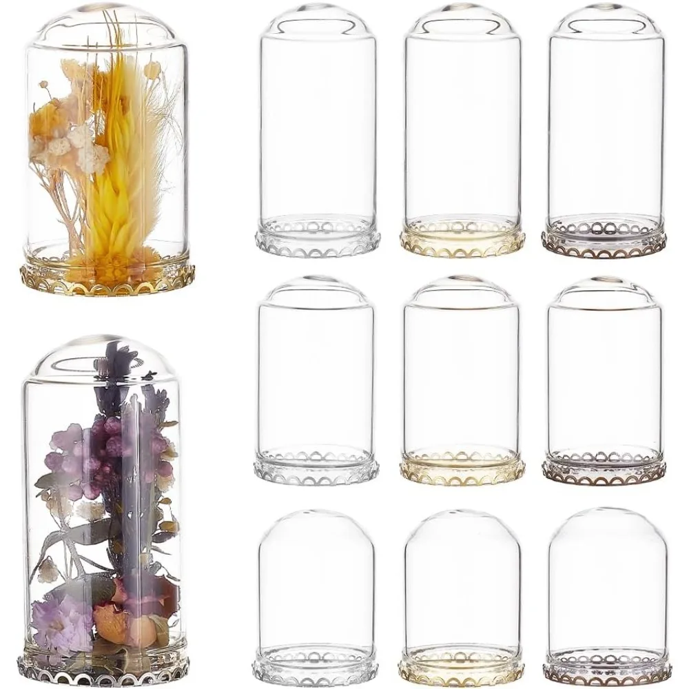 12Sets Mini Clear Glass Cloche Dome 1.5/2/2.3Inch Glass Display Cloche Dome with 3 Colors Metal Base Bell Jar for Candles