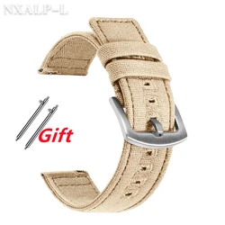 Quick Release Army Green Nylon Canvas Watch Strap with Brushed Buckle - 22mm (Beige)
