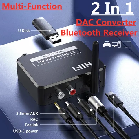 Bluetooth Receiver Digital Analog Audio Converter Optical Fiber 3.5mm AUX RCA U Disk Stereo Car Speaker TV Wireless Adadper