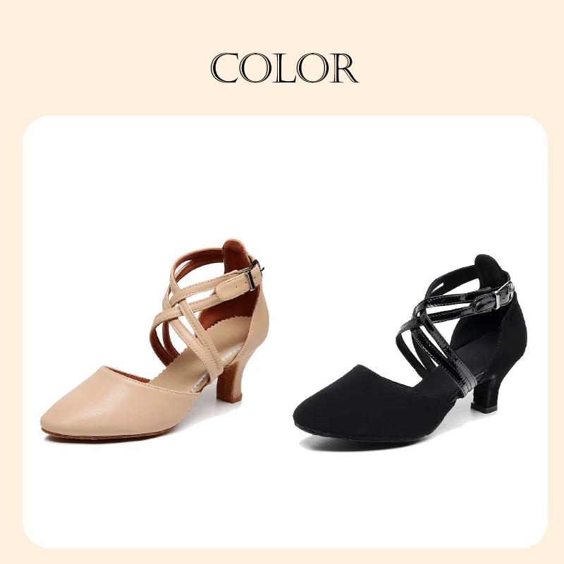 HROYL Women Modern Latin Dance Shoes For Girls Ladies Ballroom Party Waltz Leather Tango jazz Salsa Dance Shoes High Heels 5/6cm 2