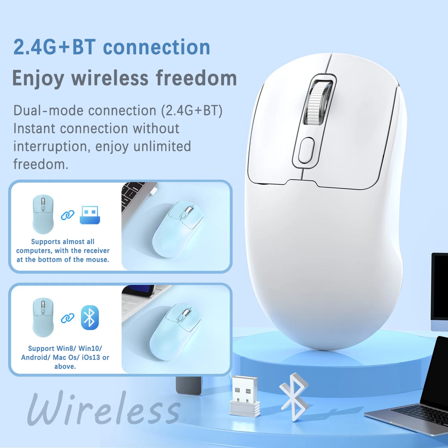 Wireless Mouse Blueteeth 2.4G Portable Silent Ergonomic Mice For Laptop iPad Tablet Notebook Mobile Phone Office Gaming Mouse