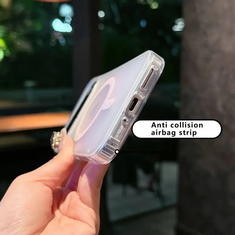 Laser Gradient Magnetic Silicon Case with Wireless Charging Compatibility - Colorful Frosted Cover