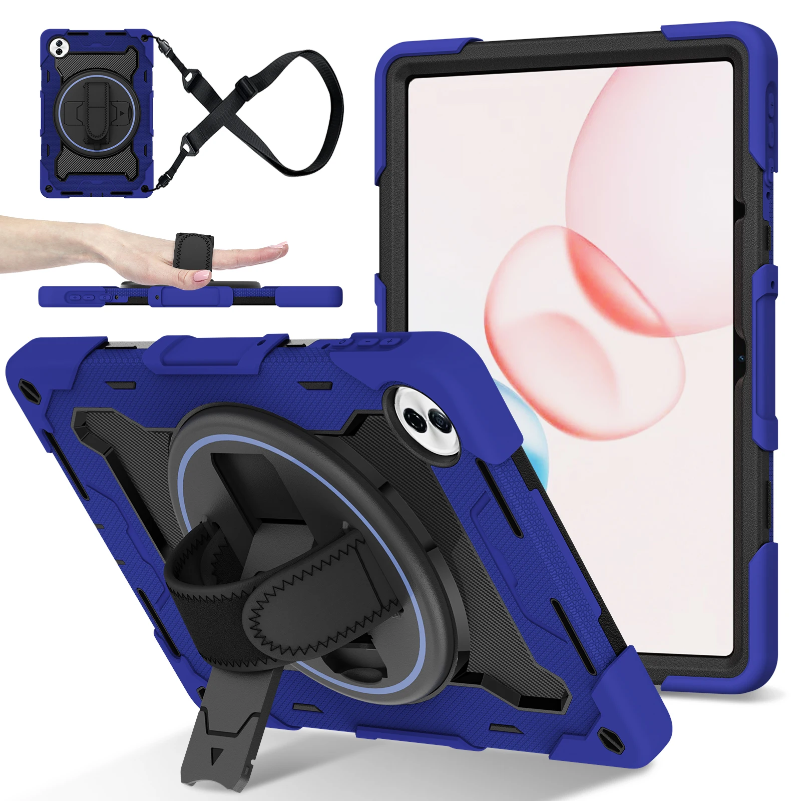 Durable Armor Stand Tablet Case with 360° Rotatable Hand Strap and Multi-Layer Shockproof Protection