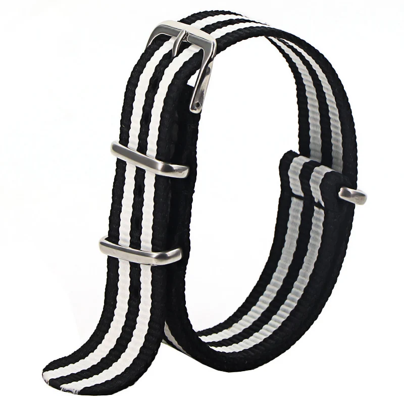 Nylon Army Sports Watch Strap – Black Adjustable Belt with Buckle