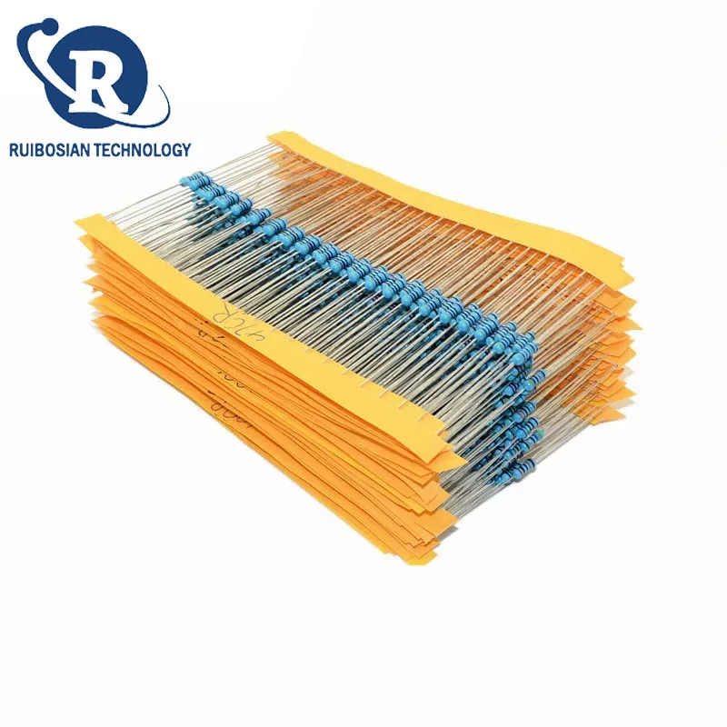 100pcs 1/4W 1% Metal film resistor 1R~10M 100R 220R 1K 1.5K 2.2K 4.7K 10K 22K 47K 100K 100 220 1K5 2K2 4K7 ohm resistance