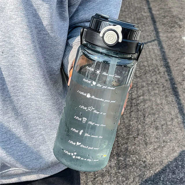1500ml double drink transparent water bottle large capacity plastic straw water cup outdoor sports fitness portable Drink Bottle 2