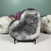 Black Agate Geode Heart Crystal - Natural Carved Palm Stone, Bohemian Home Decor, Love Pocket Gemstone for Crystal Collection 1