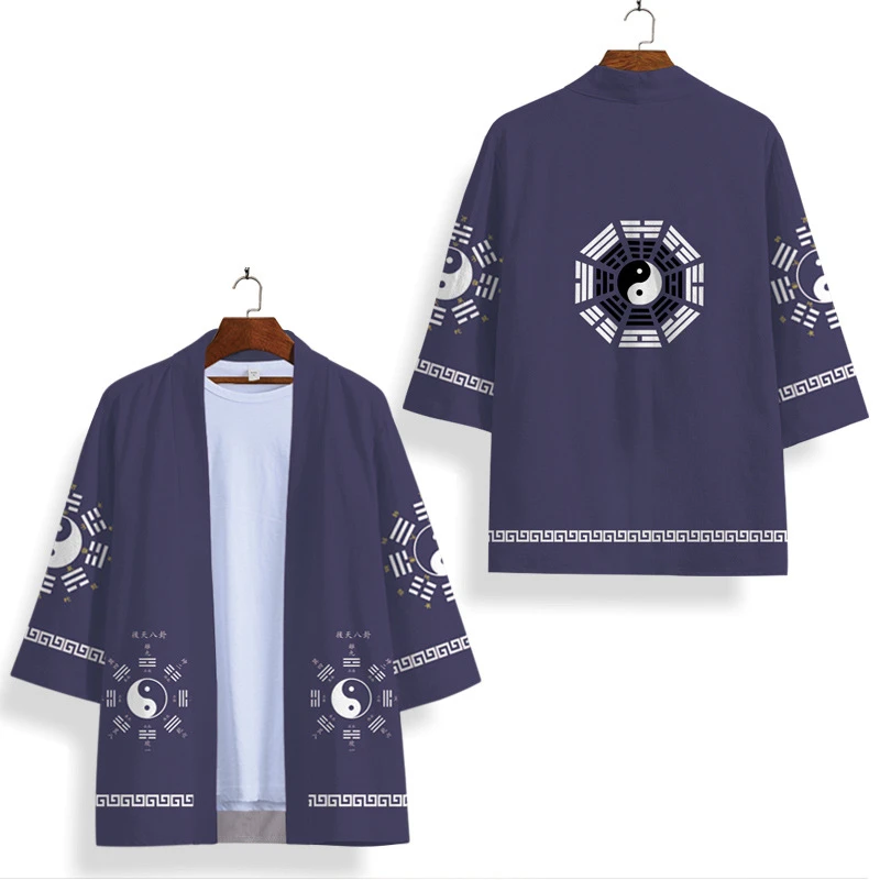 Chinese Style Kimono Cardigan Men Harajuku Streetwear Samurai Costume Yukata Haori Kimono And Shorts Set