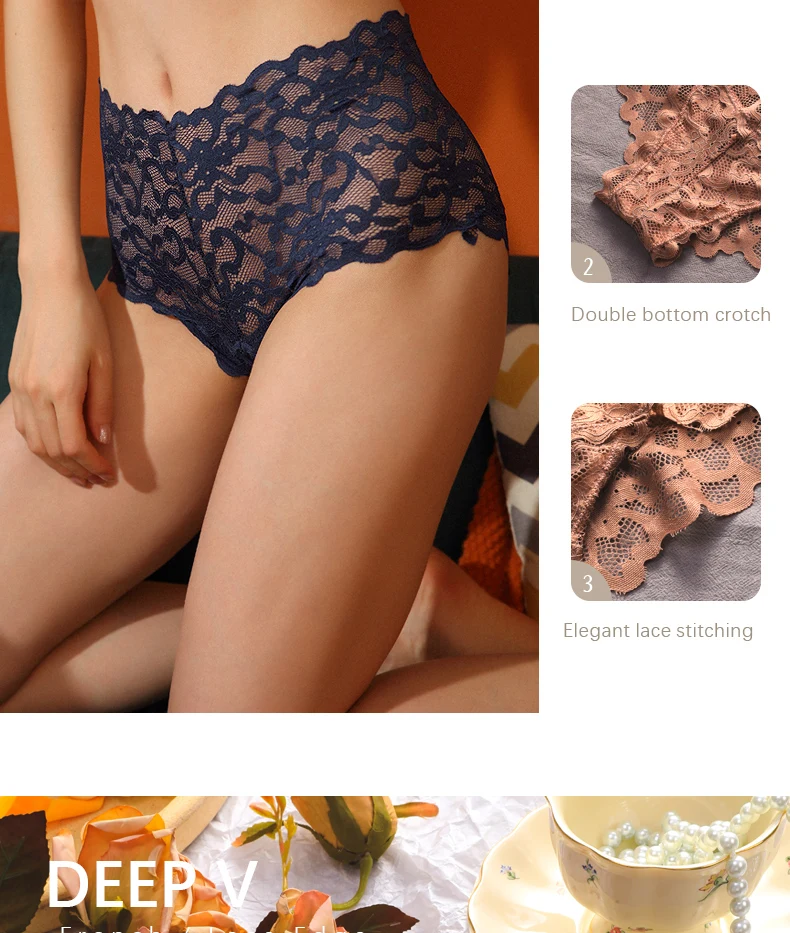 Women's underwear Ice silk high waist belly lift lace pure cotton antibacterial crotch little girls shorts summer thin