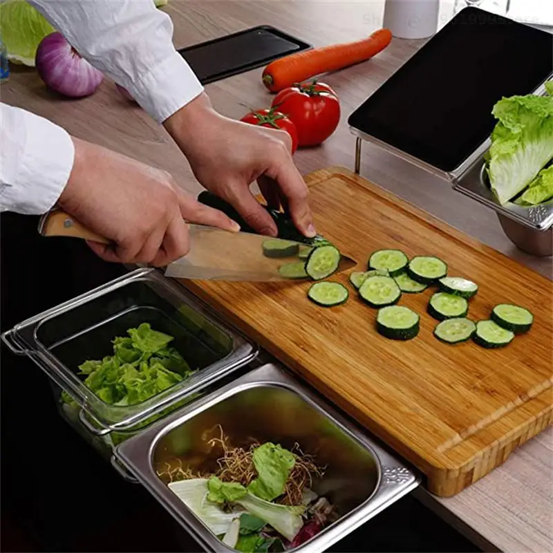 Expandable Bamboo Cutting Board Set With Trays And Lids For Kitchen Juice  Trough Storing Chopped Food - AliExpress