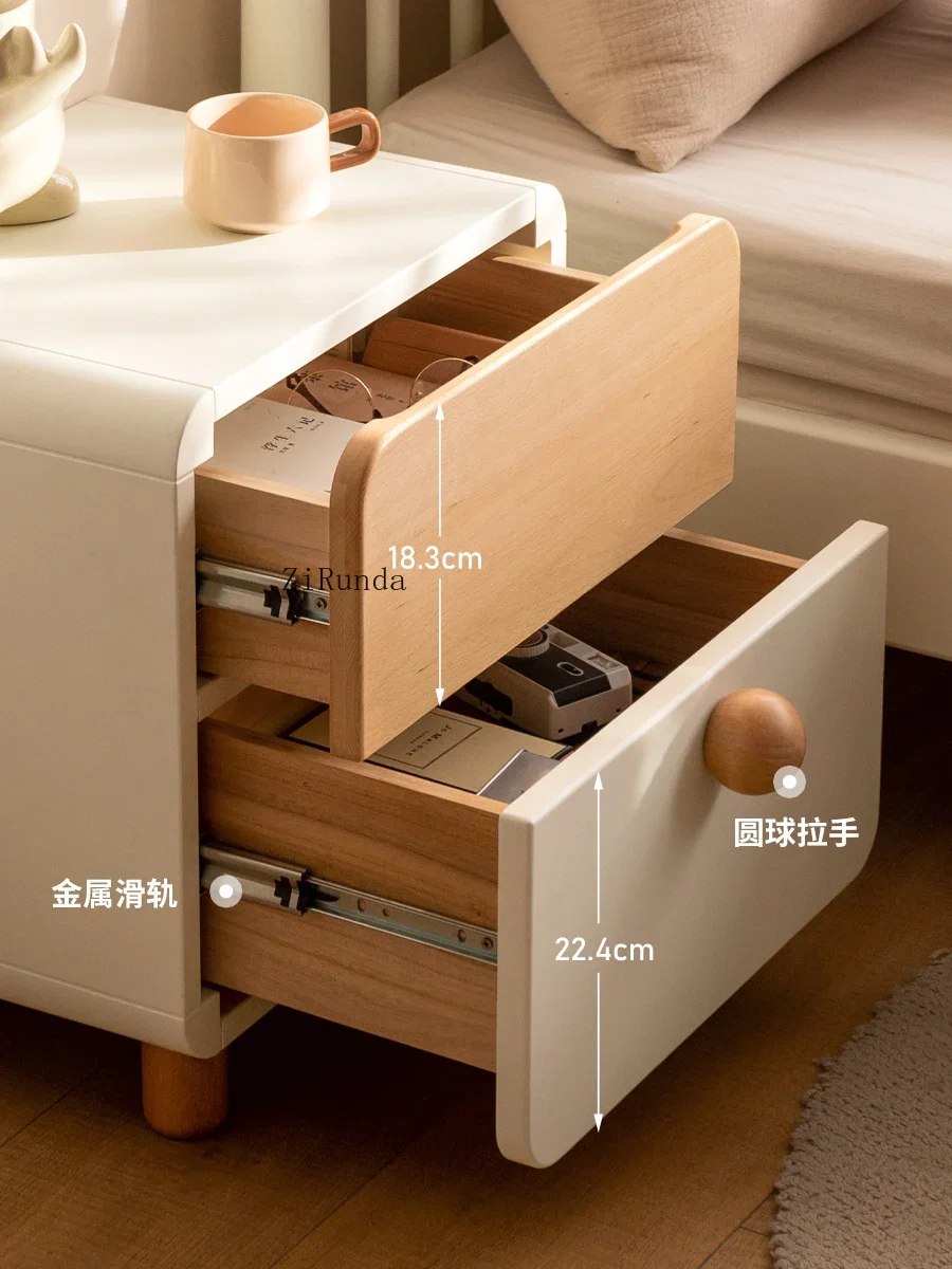Solid wood bedroom cream wind color matching bedside cabinet simple household white drawer locker