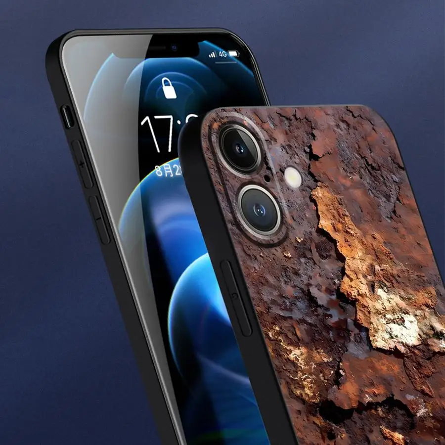 Black Soft Phone Cover with Retro Rust Design
