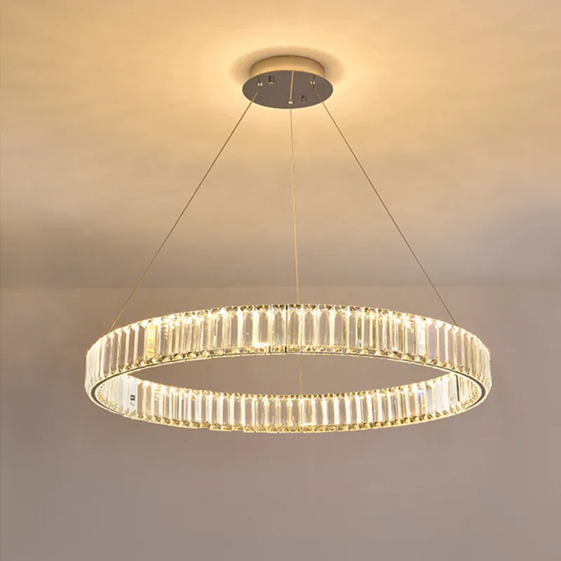 

Modern Luxury Round Stainless Steel Crystal LED Chandelier Nordic Gold/Silver Single Ring Ring Chandelier Restaurant Chandelier