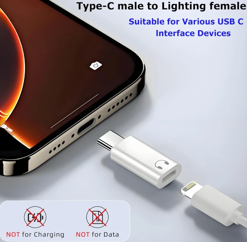 라이트닝 to USB C 어댑터 오디오 컨버터 USB C to 라이트닝 오디오 어댑터, 아이폰 16/16Pro/15/15Pro, 아이패드 프로 호환
