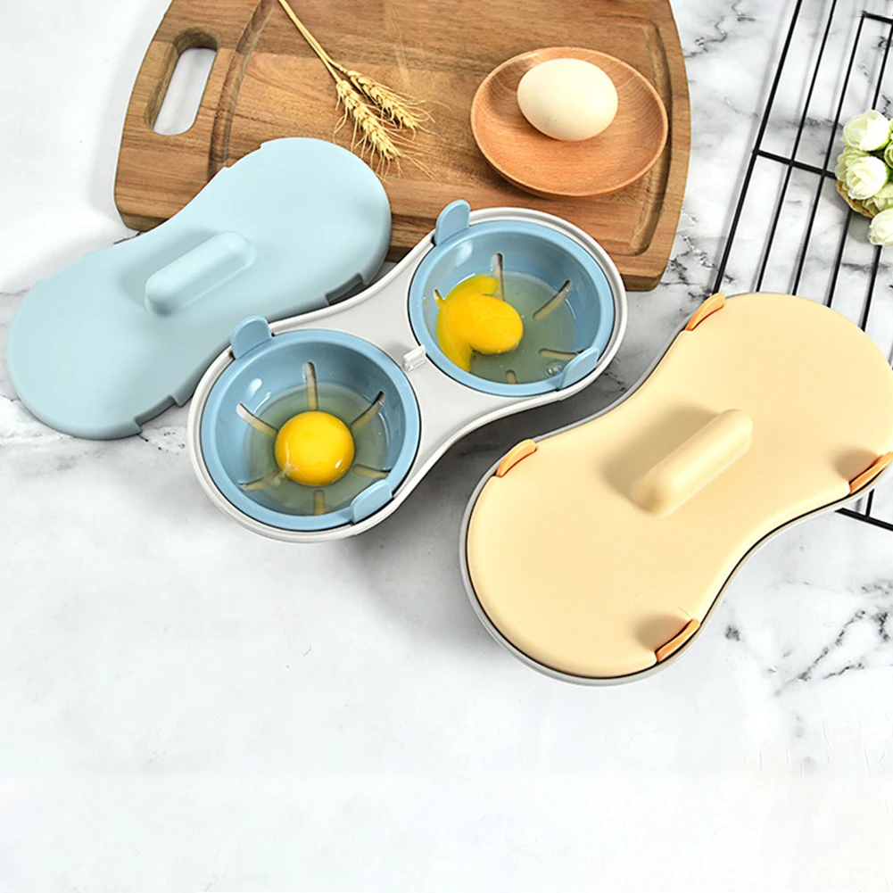 Microwave Double Egg Poacher Maker Poached Eggs Cooker Steamer Cooking