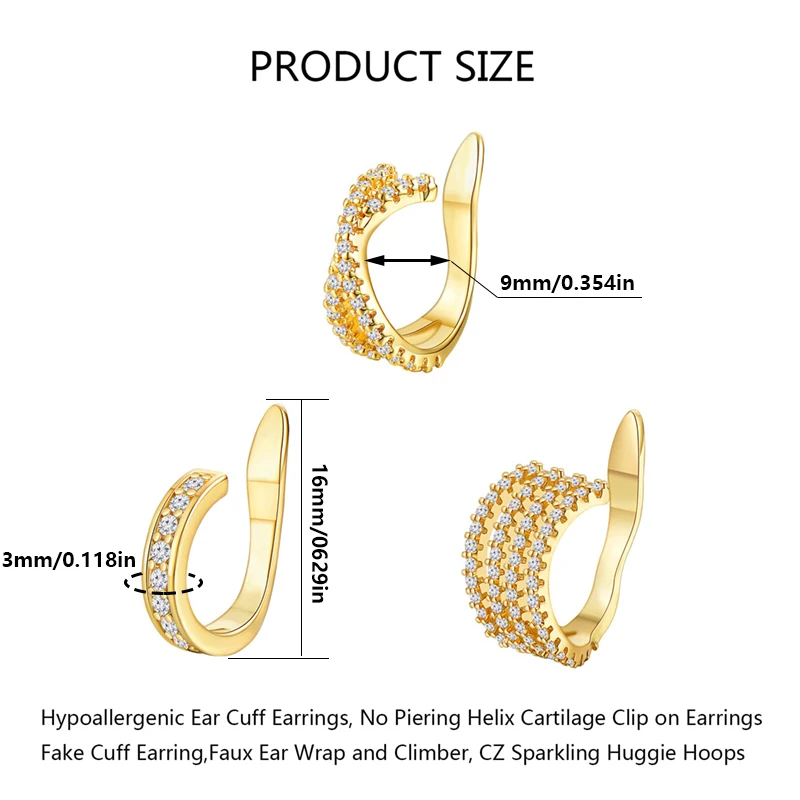 Ear Clip Earrings Clip Earrings Ear Clip 3 pieces of 316 l stainless steel Mosaic zircon fashion lady ear clip