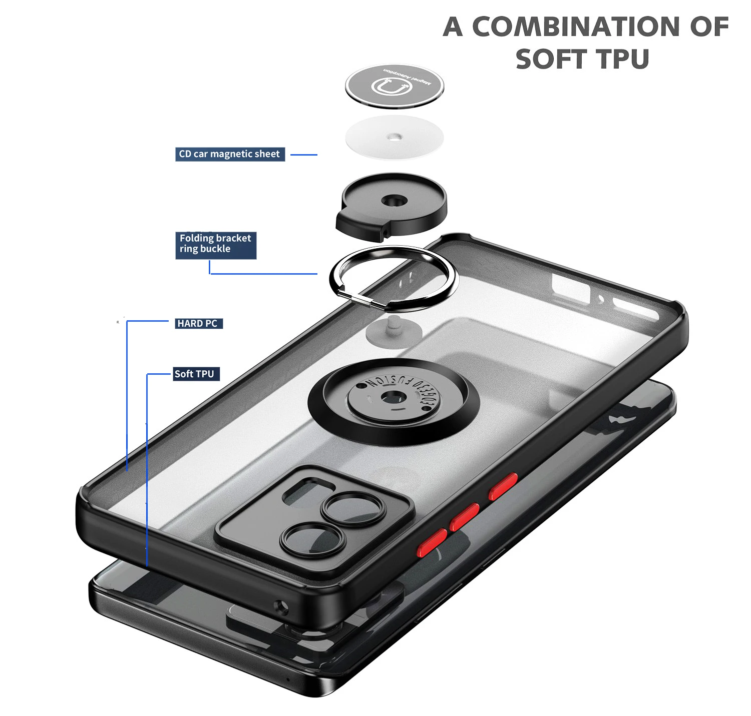 Armor Matte Case with Ring Magnetic Holder and Stand Capacity - Durable Protective Cover