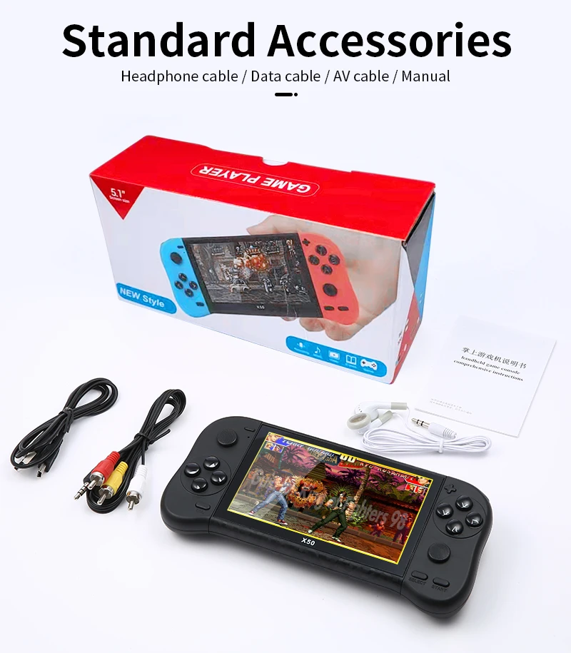 2022 X50 5.1 HD screen 64bit Video games supports multiple emulators ortable Handheld Retro Game Console Video Player tv output