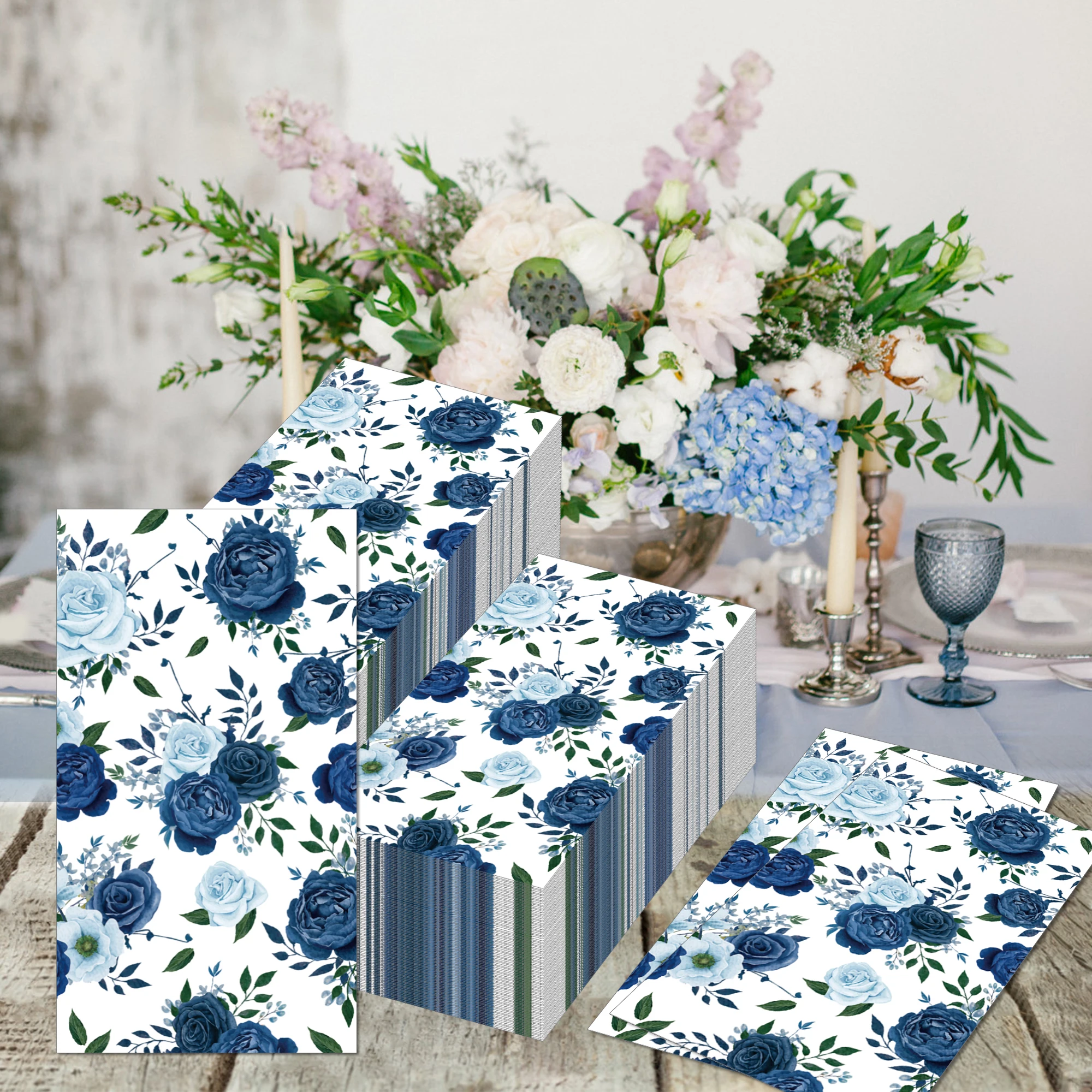 

20pcs/set Bride Wedding Cartoon Blue Vintage Flower Table Tissues Birthday Party Disposable Tableware Paper Serviette Napkins