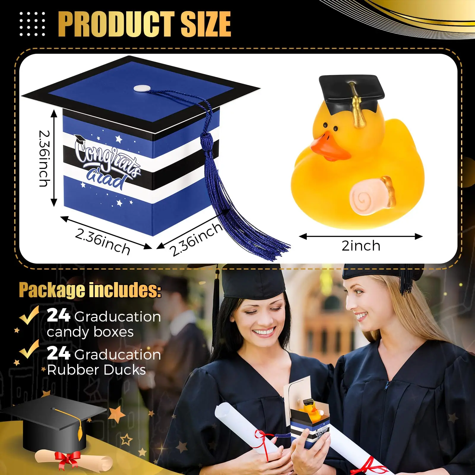 24/48 Sets Graduation Rubber Duck Cap Gift Boxes with Mini Grad Bulk Grad Party Favor Grad Candy Boxes for Graduation 2