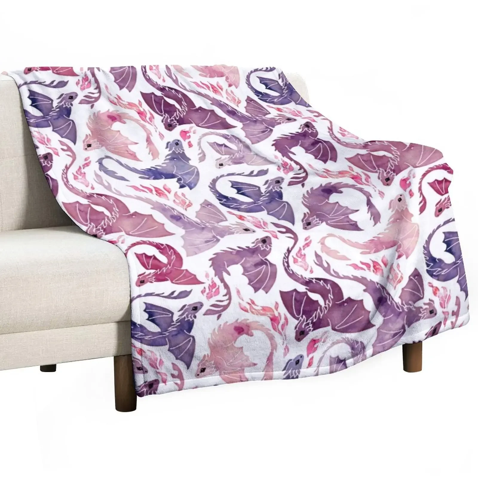 

Dragon fire pink & purple Throw Blanket Flannel Fabric Bed Fashionable Blankets