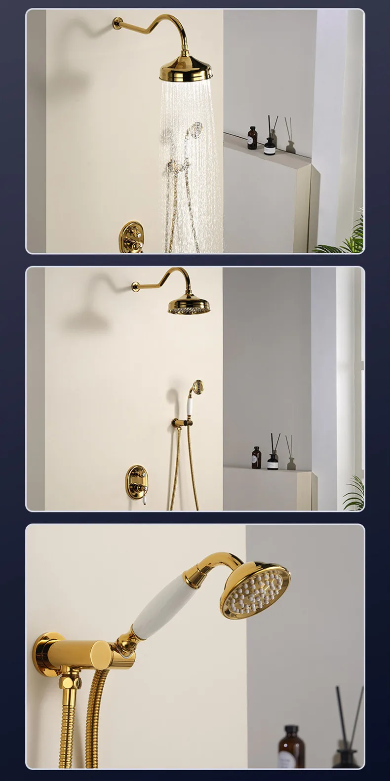 Description Picture 2 of itemBathroom Shower Faucet Set Wall Mounted Classical Brass Shower Faucet Set Gold /Chrome Finished Classical Style